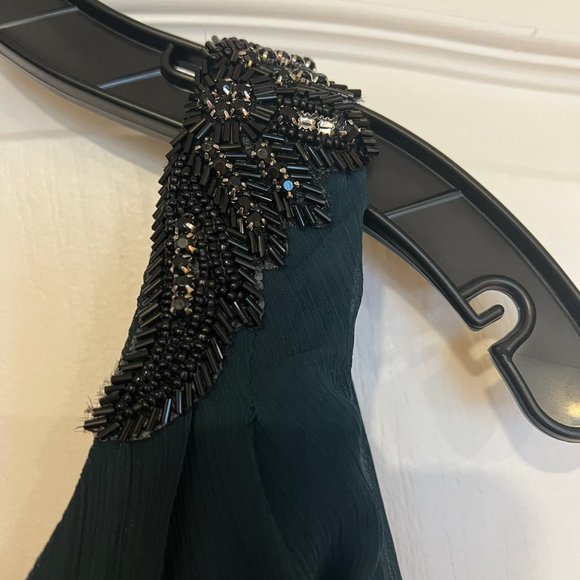 Smart Set - deep green cocktail dress with bead embroidery, one shoulder - Picture 2 of 4